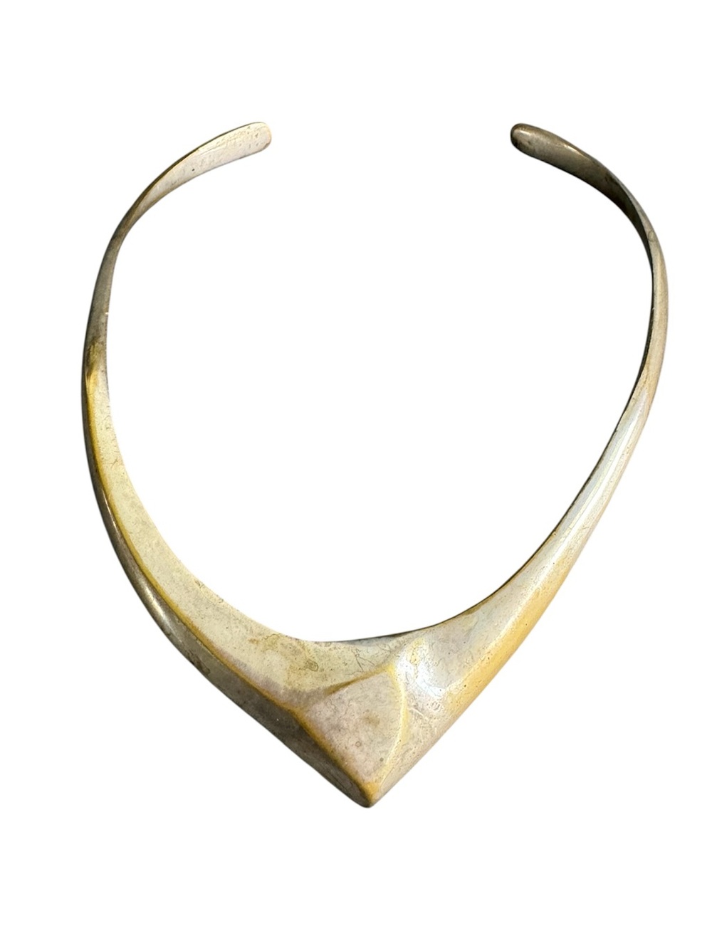 Vintage Modernist Torque Necklace Silver Gold Brass Brutalist Contemporary 70s